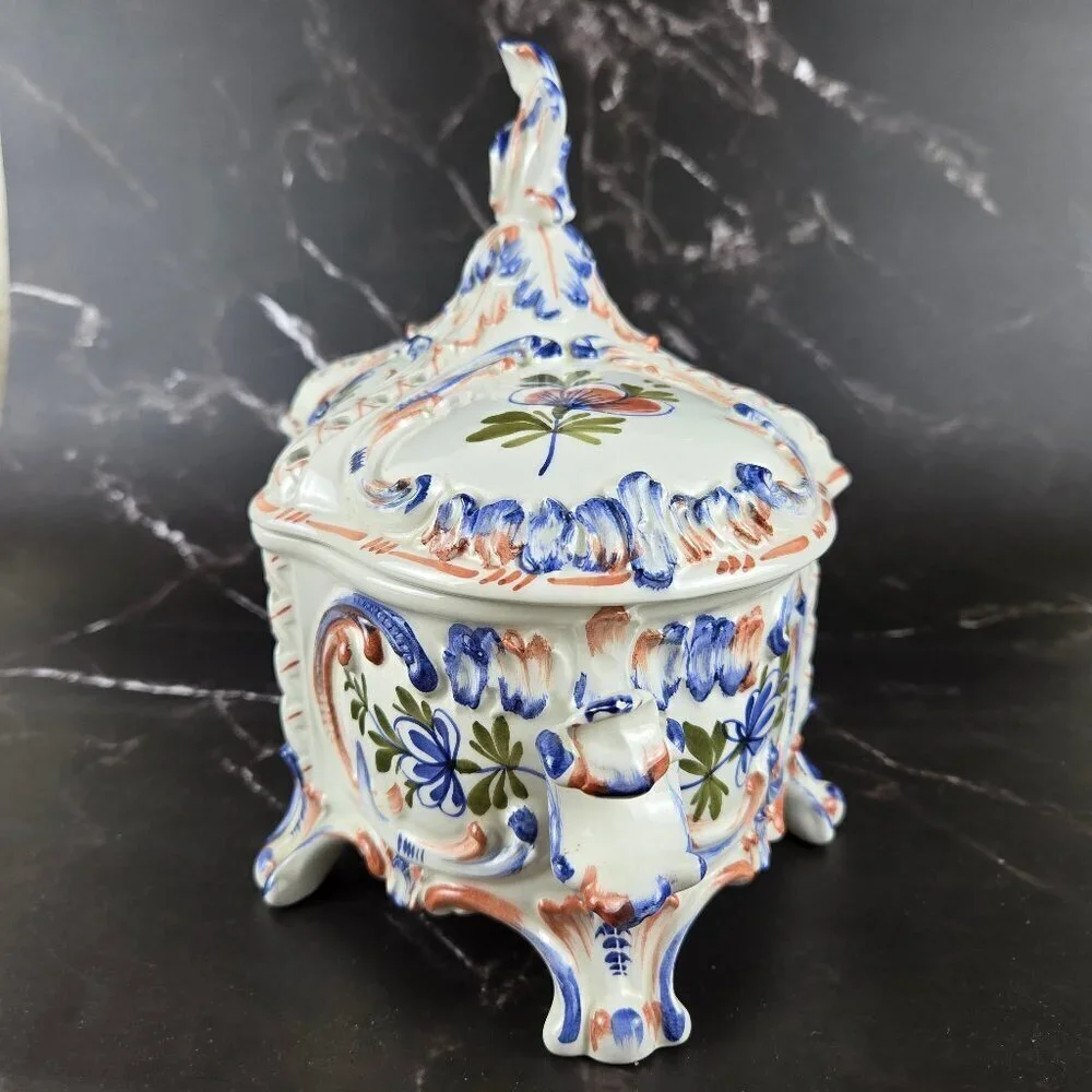 Hand Painted Ceramic Ceramiche Leonardo Italian Lidded Compote Bowl Floral NWT - Picture 8 of 16